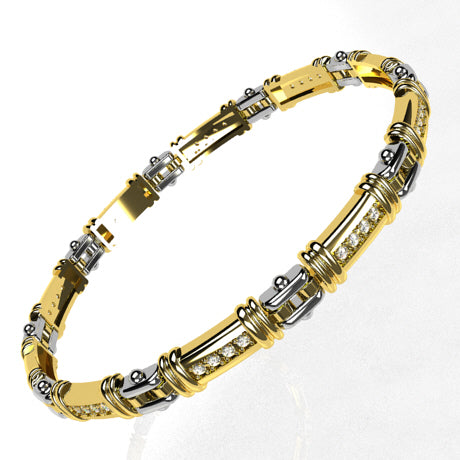 Bracelet pour homme mousqueton en or jaune 750 et caoutchouc noir